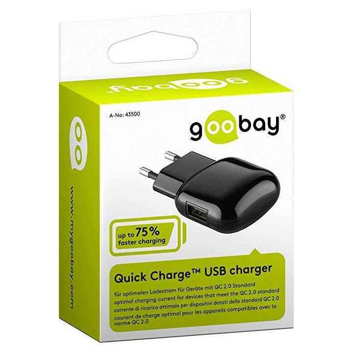 Alimentator 230V Quick Charge 1x USB 2A negru Goobay