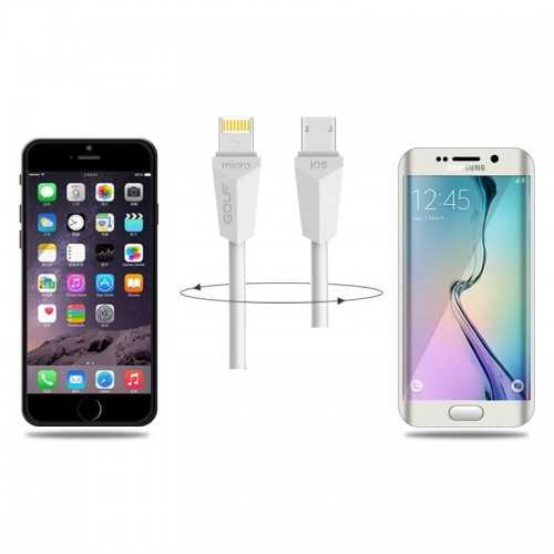 Cablu de incarcare USB Golf Diamond 2in1 alb iPhone micro USB 1m