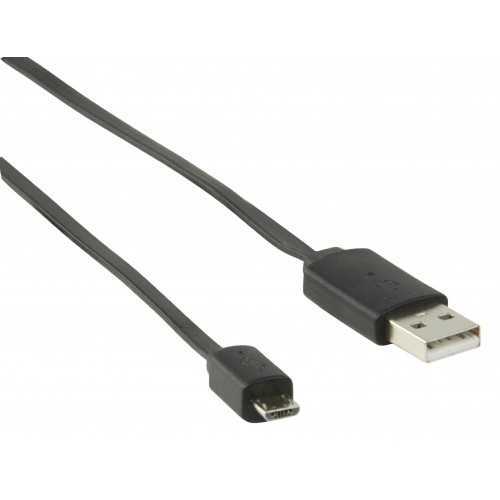 Cablu USB 2.0 USB A tata - micro USB B tata plat 1m negru Valueline