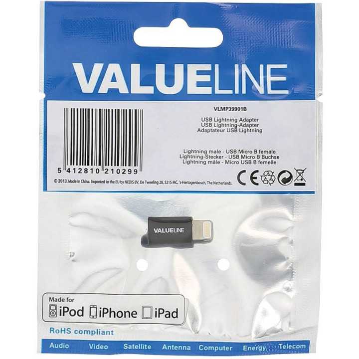 Adaptor USB Lightning tata - micro USB mama negru Valueline