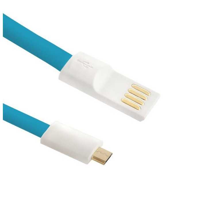 Cablu USB - Micro USB 1m Aurit Cablu Plat Albastru Qoltec