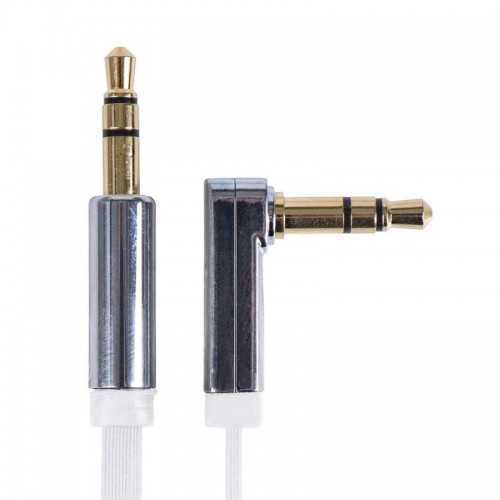 Cablu audio auxiliar 1m JACK 3.5 mm tata-tata la 90 grade alb Emos