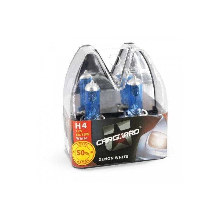 Set de 2 becuri Halogen H4 55W +50% Alb Xenon 12V Carguard