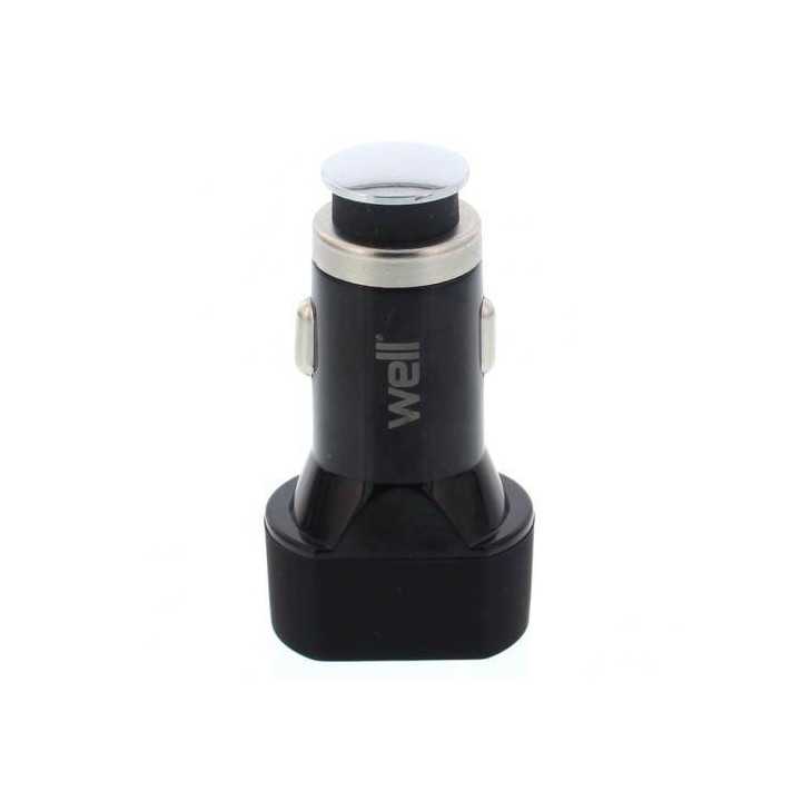 Alimentator USB bricheta auto Quick Charge 3 iesiri 28W negru Well