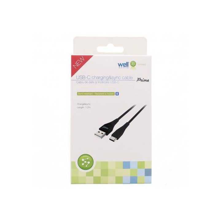 Cablu USB Type C tata - USB 2.0 tata 1.2m negru rezistent la indoiri Prime Well