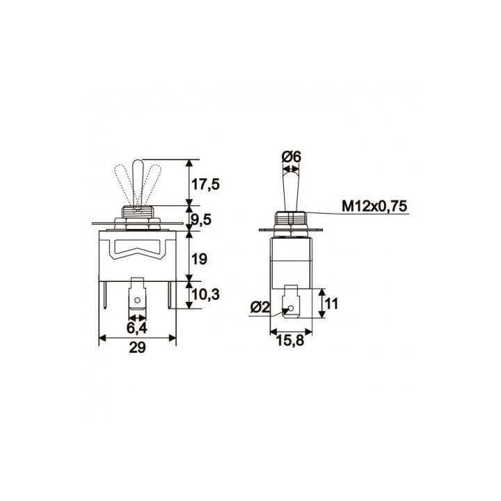 Comutator cu brat de moment 1 circuit 10A ON-OFF-ON