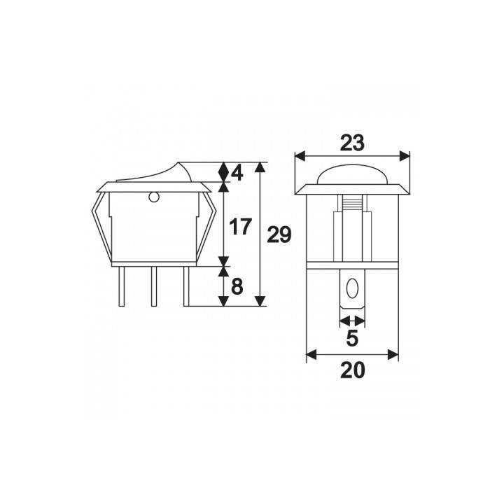 Interupator basculant 1 circuit 6A 250V ON-OFF 3 pini rosu cu retinere