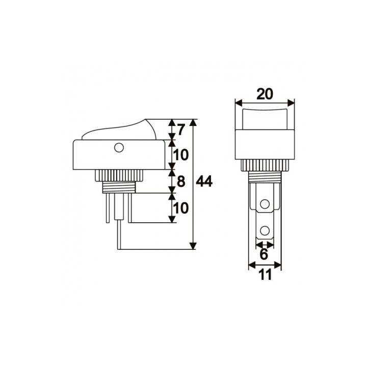 Interupator basculant 1 circuit 12V 20A OFF-ON LED albastru 2 pini