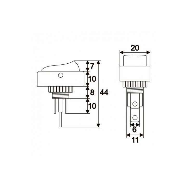 Interupator basculant 1 circuit 12V 20A OFF-ON LED galben cu retinere 2 pini 09047SA