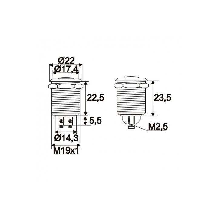 Buton 1 circuit 2A 250V OFF-(ON) fara retinere metal resistent la apa