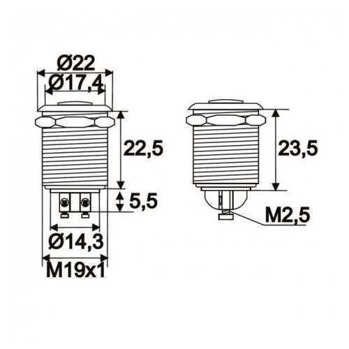Buton 1 circuit 2A 250V OFF-ON fara retinere metal resistent la apa