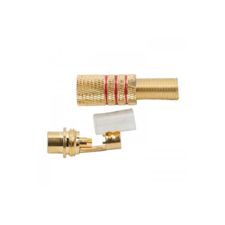 Mufa RCA mama metal aurit cablu 6mm inel rosu