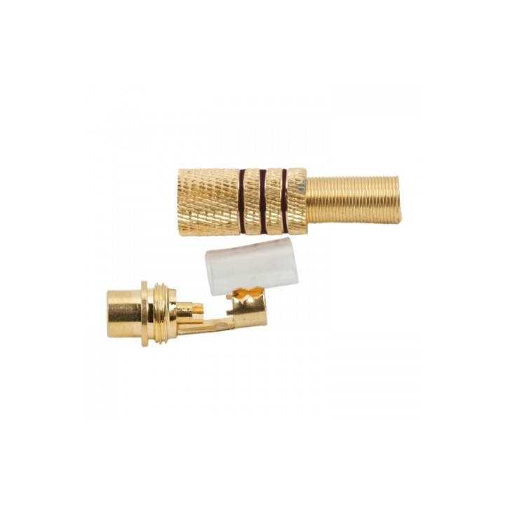 Mufa RCA mama metal aurit cablu 6mm inel negru