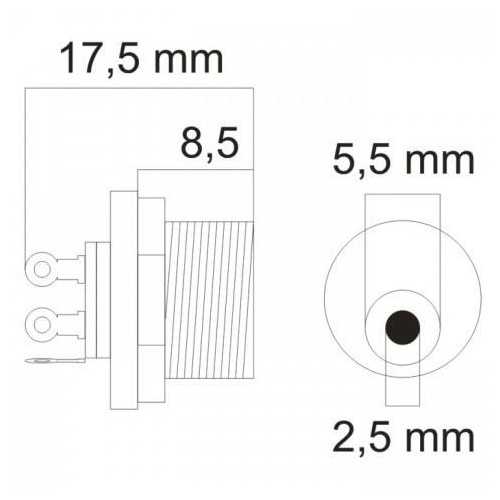 Mufa DC montabil 5.5x2.5 mm mama panou