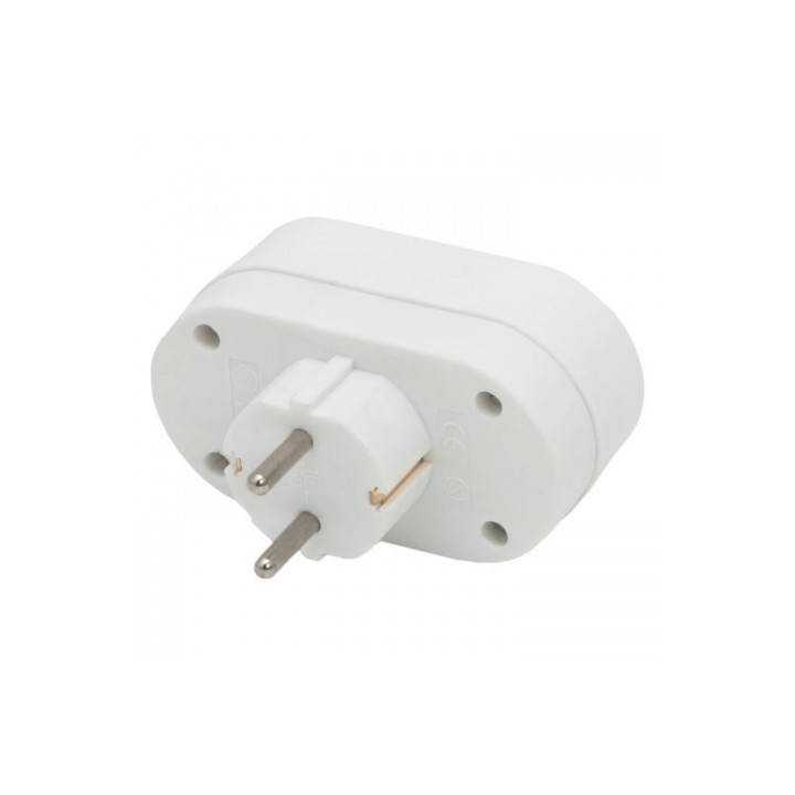 Distribuitor dublu schuko cu protectie 1 schuko tata la 2 schuko mama