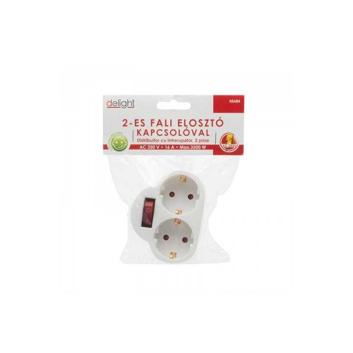 Distribuitor 1 la 2 schuko cu intrerupator Delight