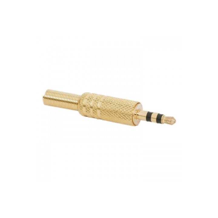 Mufa 3.5 mm stereo tata metal aurit cu protector cablu
