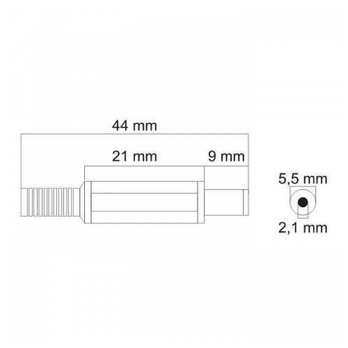 Mufa DC 2.1x5.5mm tata pin 9mm cu protector cablu Goobay