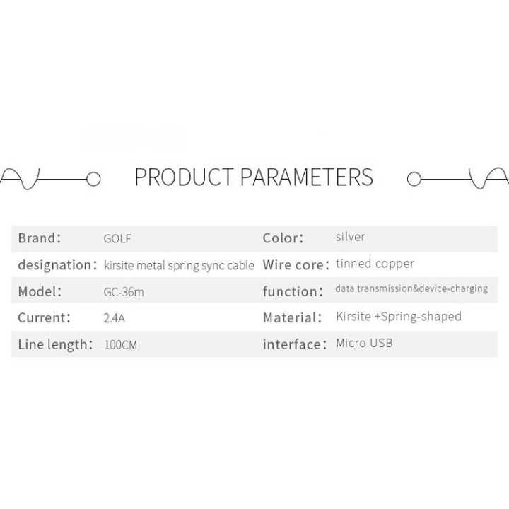 Cablu Kirsite Micro USB Golf 36M argintiu 1m 2.4A Fast Charging