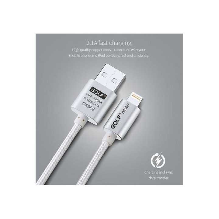 Cablu METAL iPhone Golf 10i argintiu 1m 2.1A Fast Charging