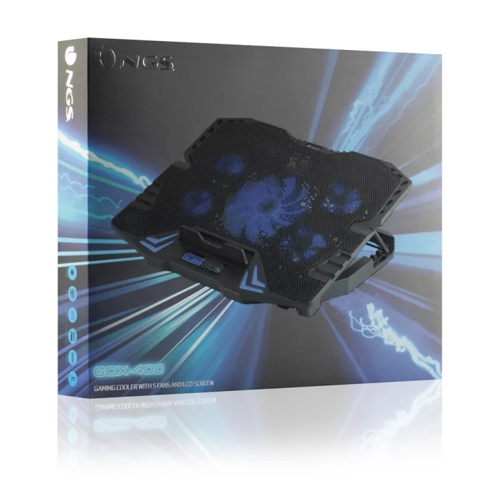 Stand cu sistem de racire pentru notebook gaming 5 ventilatoare si ecran LCD NGS