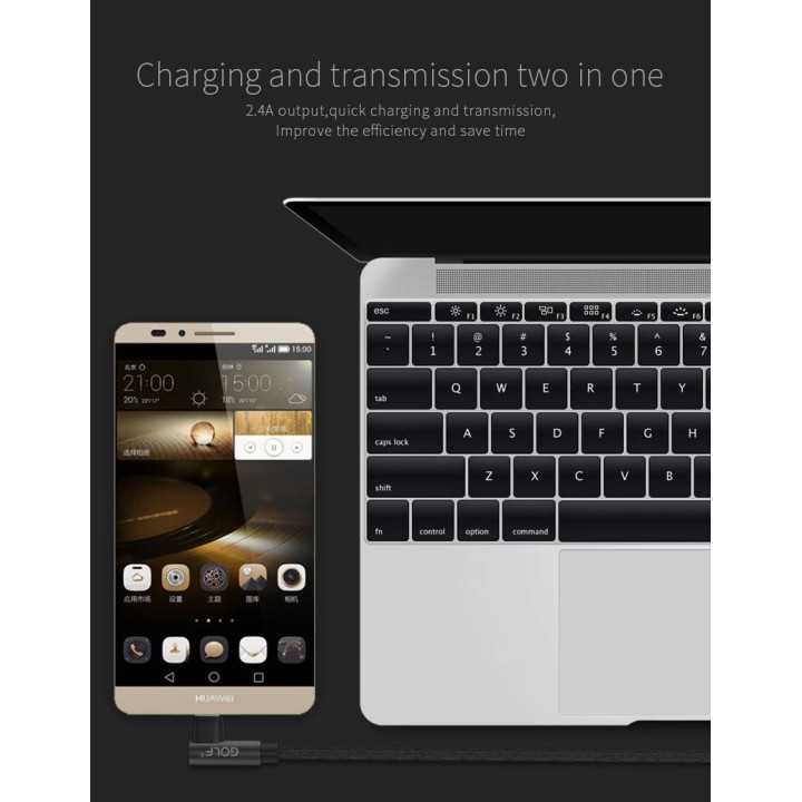 Cablu Golf Pudding Micro USB 48M 1m 2.4A negru