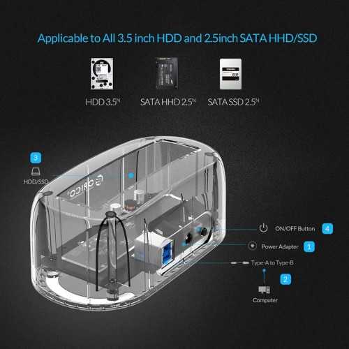 Rack HDD 2.5 3.5 inch USB 3.0 transparent cu docking station Orico