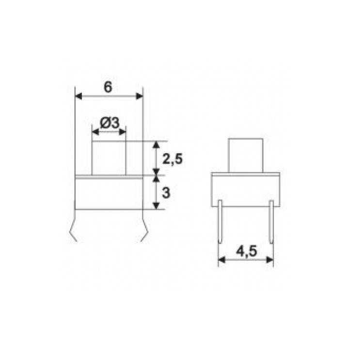 Microintrerupator 1 circuit 0.05A 12VDC OFF-(ON) buton 2.5 mm fara retinere
