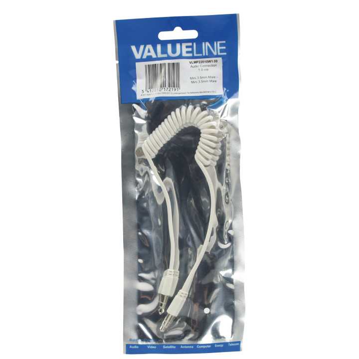 Cablu audio JACK spiralat 3.5 mm stereo tata la 3.5 mm stereo tata 1m Valueline