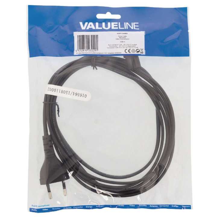 Cablu alimentare priza tata Euro - 2 pini in unghi 3m Valueline