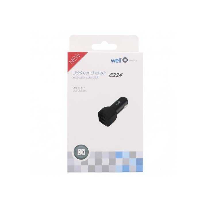 Alimentator USB bricheta auto 2 iesiri 2.4A negru Well