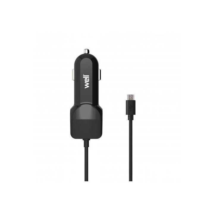Alimentator USB bricheta auto cu cablu micro USB 2 iesiri 2.4A negru Well