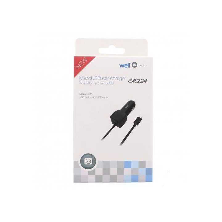 Alimentator USB bricheta auto cu cablu micro USB 2 iesiri 2.4A negru Well