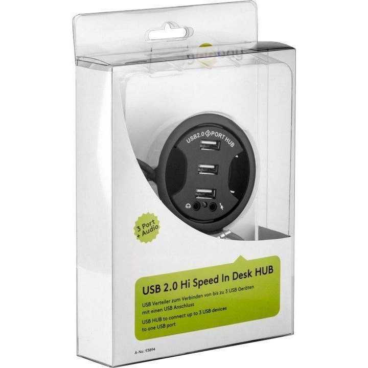 Hub USB 2.0 cu 3 porturi +audio montabil in birou negru Goobay