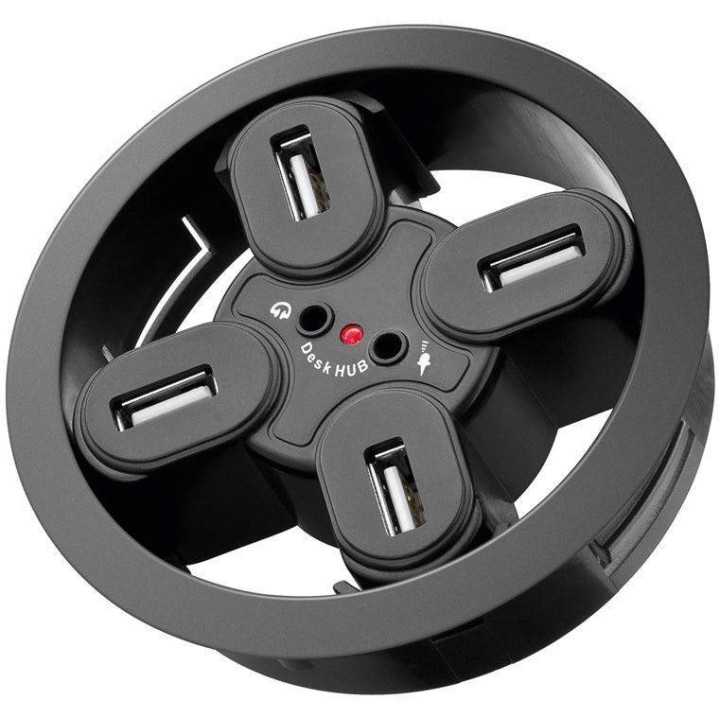 Hub USB 2.0 4 porturi +iesiri audio montabil in birou Goobay