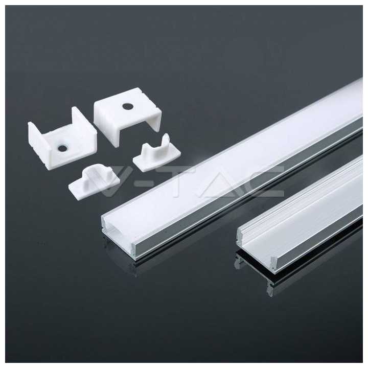 Profil aluminiu 2m pentru Banda LED 17.4mm x 7mm cu difuzor alb mat si accesorii prindere/capace V-TAC