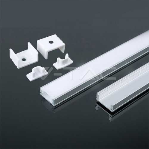 Profil aluminiu 2m alb pentru Banda LED 17.4mm x 7mm cu difuzor alb mat si accesorii prindere/capace V-TAC