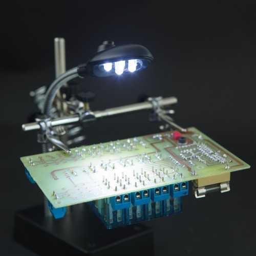 Suport CI cu lupa 9/ 3cm iluminata 5x LED 15lm si cleme crocodil Fahrenheit