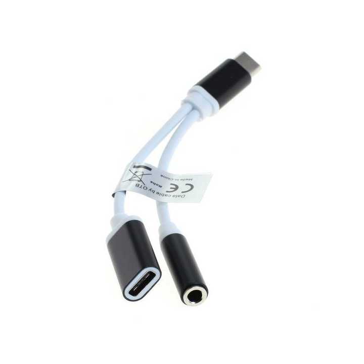 Cablu adaptor USB type C 3.1 tata - JACK 3.5 mm stereo mama +alimentare USB Type C 3.1 mama 0.1m OTB