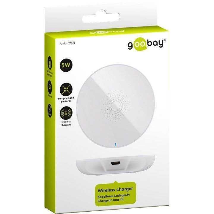 Incarcator fara fir wireless 5W 1A alb pentru dispozitive standard QI Goobay