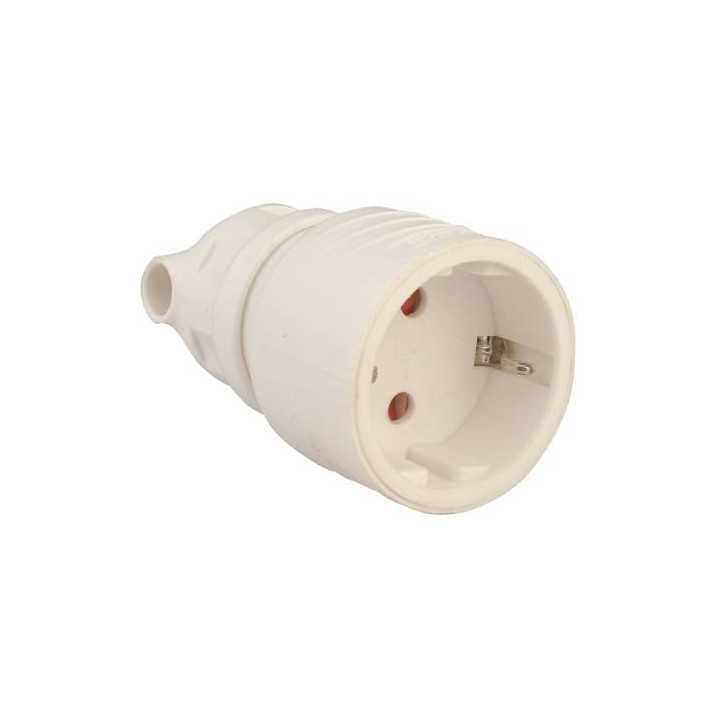 Cupla Schuko mama cu inel de prindere iesire laterala alba 16A 3500W Well