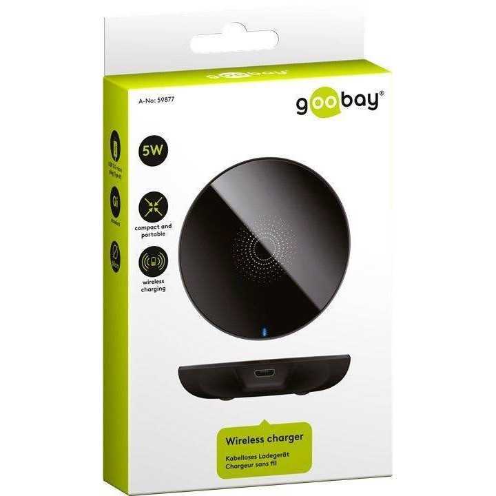 Incarcator fara fir wireless 5W negru pentru telefoane inteligente si dispozitive standard QI Goobay