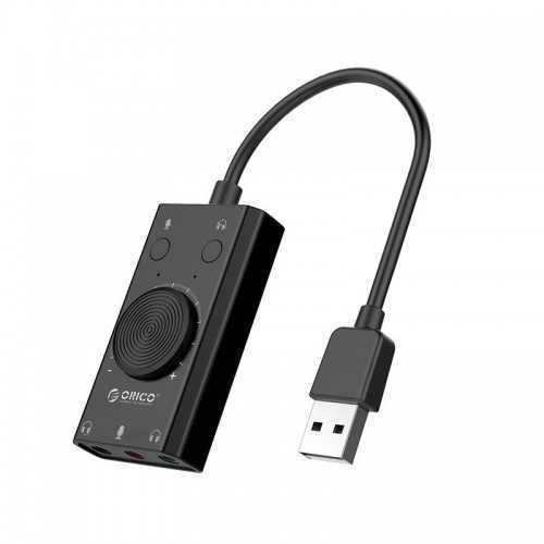 Placa de sunet externa 3.5 mm Jack microfon +2x 3.5 mm casti - USB 2.0 Orico SC2-BK