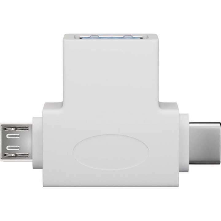 Adaptor USB 3.0 A mama la tata micro USB +USB Type C tata alb Goobay