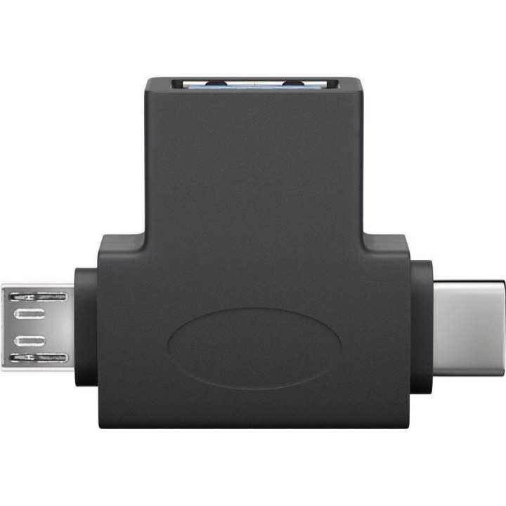 Adaptor USB 3.0 A mama la micro USB tata +USB Type C tata negru Goobay