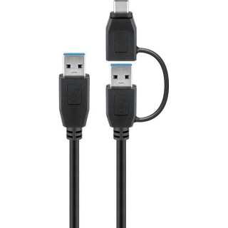 Cablu USB 3.0 A tata cu adaptor USB A tata la USB Type C tata 0.5m 5Gbit/s negru Goobay