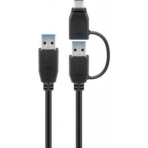 Cablu USB 3.0 A tata cu adaptor USB A tata la USB Type C tata 0.5m 5Gbit/s negru Goobay