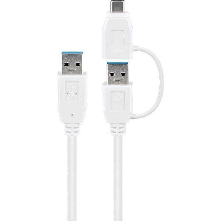 Cablu USB 3.0 A tata-tata cu adaptor USB A mama la USB Type C tata 0.5m 5Gbit/s alb Goobay