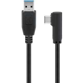 Cablu USB Type C tata la USB A 3.0 tata unghi 90 grade 0.5m negru 5Gbit/s Goobay