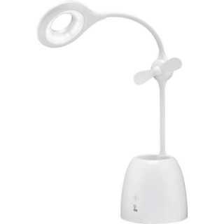 Lampa de birou cu ventilator Acumulator si Suport de pixuri alba Goobay